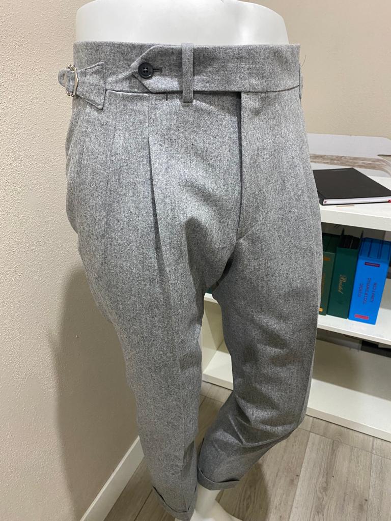 Grey double reverse pleat flannel wool trousers - VBC