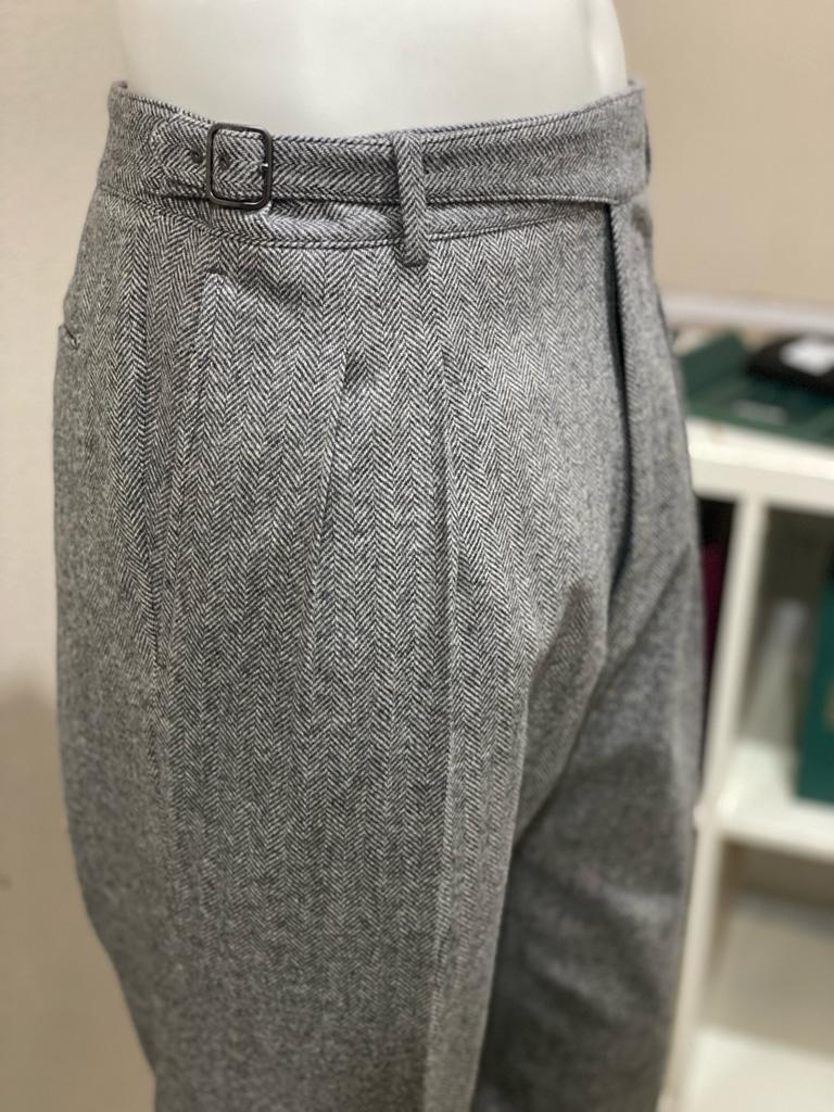 Grey Herringbone double pleated gurkha flannel trousers- VBC