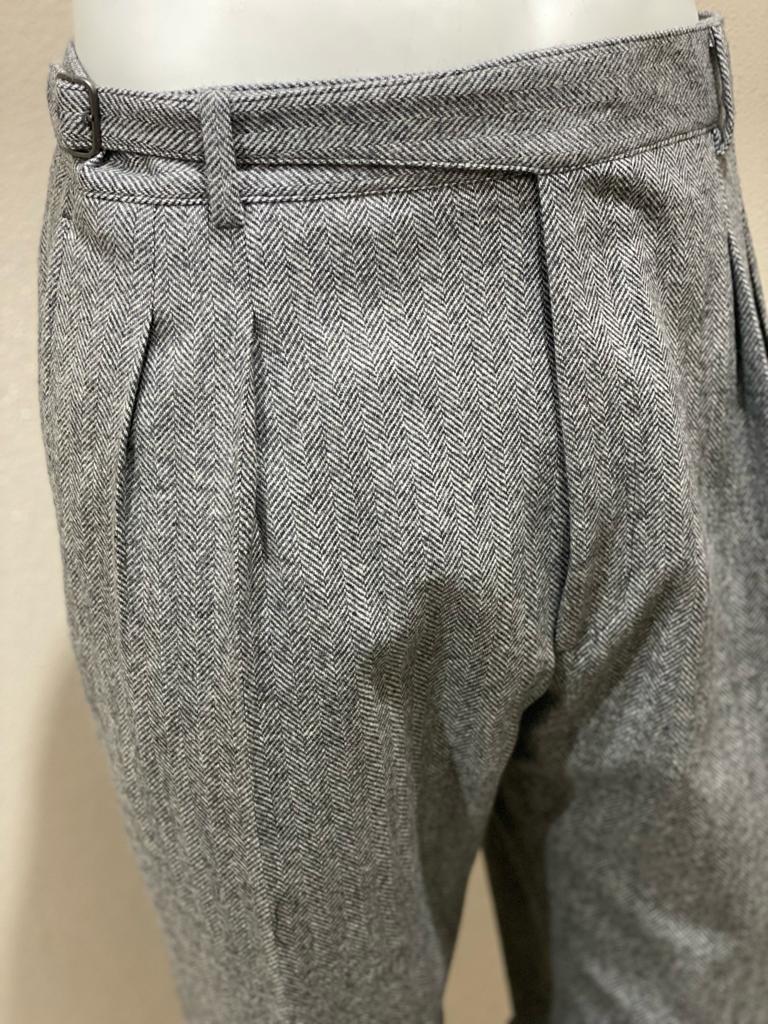Grey Herringbone double pleated gurkha flannel trousers- VBC