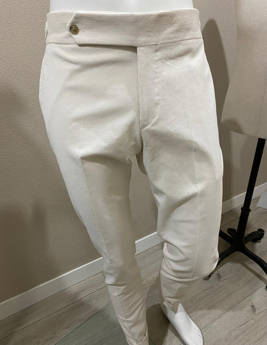 Cream extended single button Corduroy trousers - duca Visconti di Mondrone