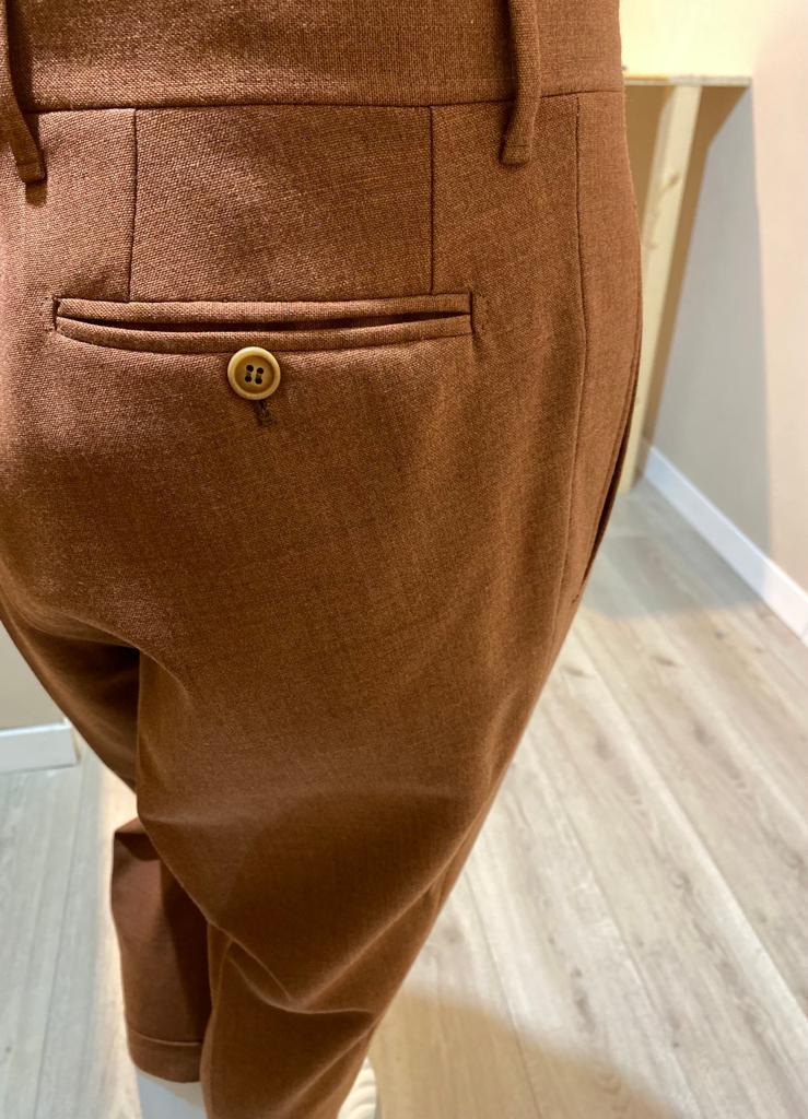 Tobacco brown single reverse pleat extended waistband fresco wool trousers - VBC