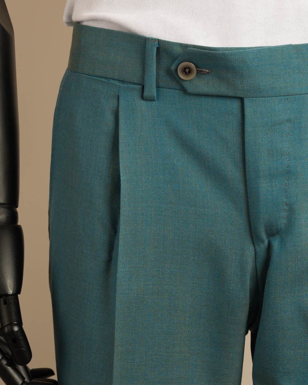 Duck egg reverse pleat fresco wool trousers -VBC