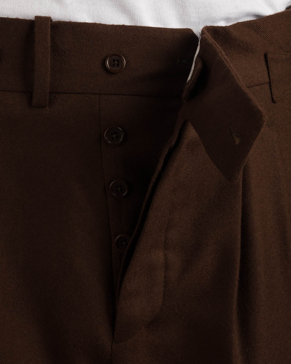 Pantalon laine flanelle double plis inversés marron foncé