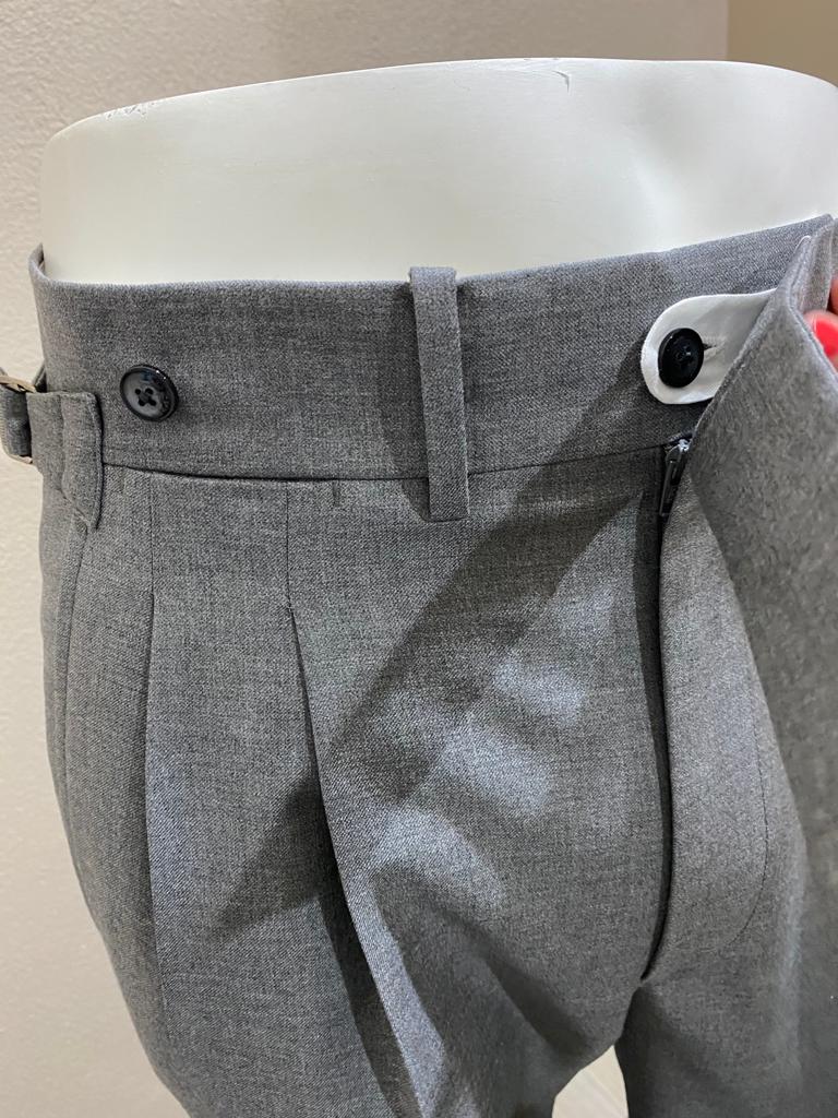 Grey double reverse pleat tall waistband fresco wool trousers -VBC