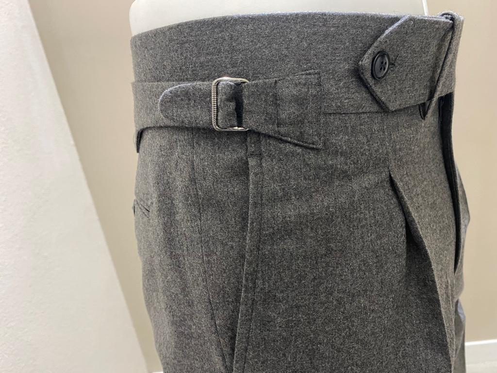 Grey single reverse pleat flannel wool trousers - VBC