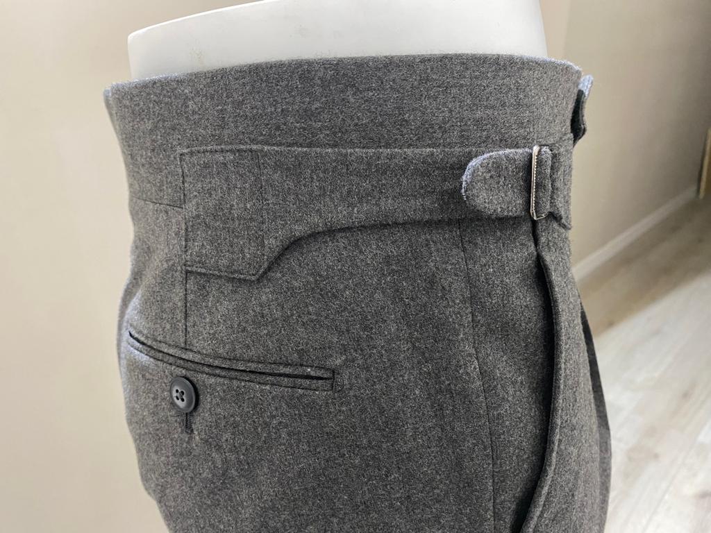 Grey single reverse pleat flannel wool trousers - VBC