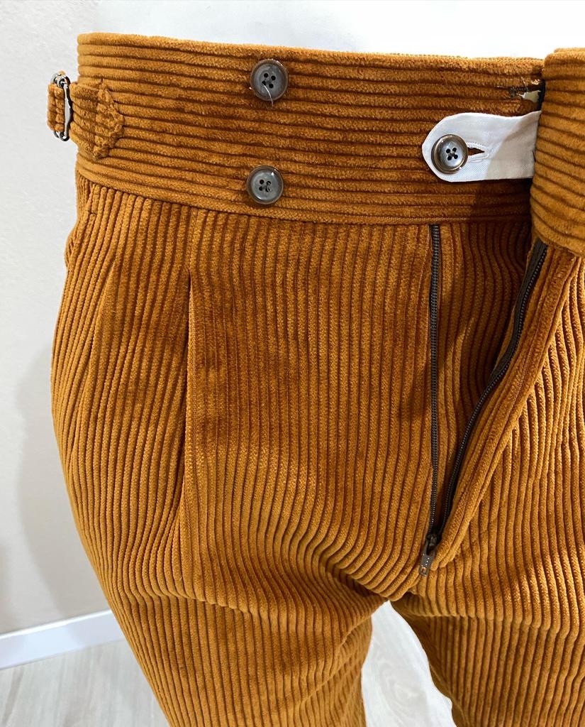 Beige Split waisband corduroy trousers - Duca Visconti di Modrone