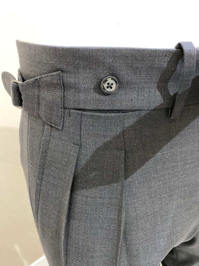 Grey double forward pleated tall waistband fresco wool trousers -VBC