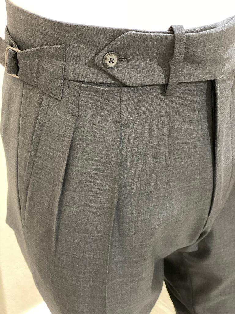 Grey double forward pleated tall waistband fresco wool trousers -VBC