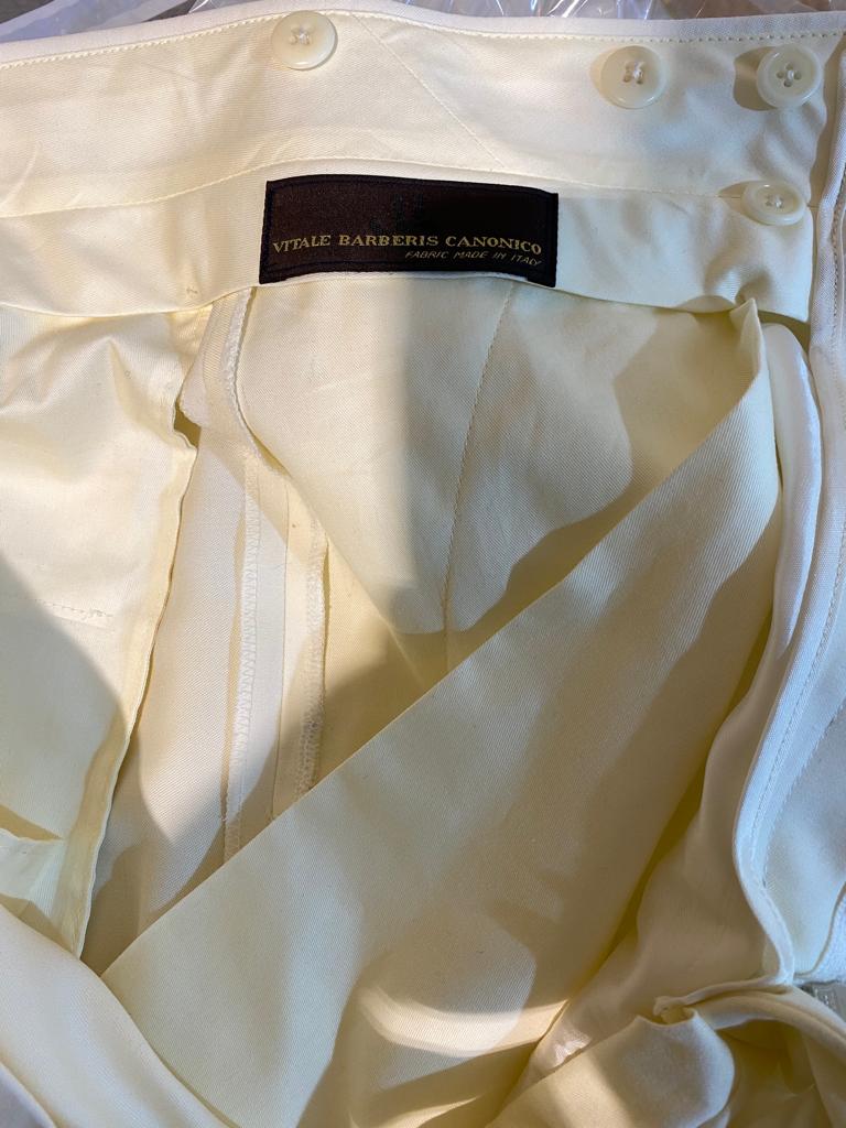 Cream double reverse pleat split waistband fresh wool trousers -VBC
