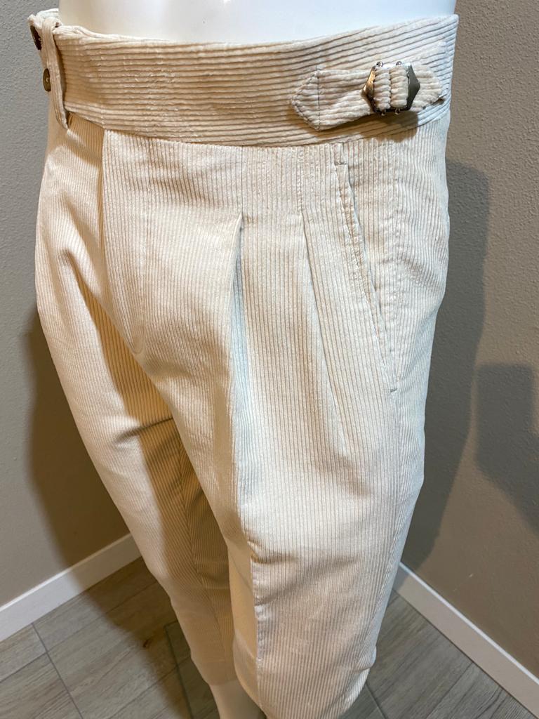 Pantalon crème en velours côtelé à double bouton - Duca Visconti di Modrone