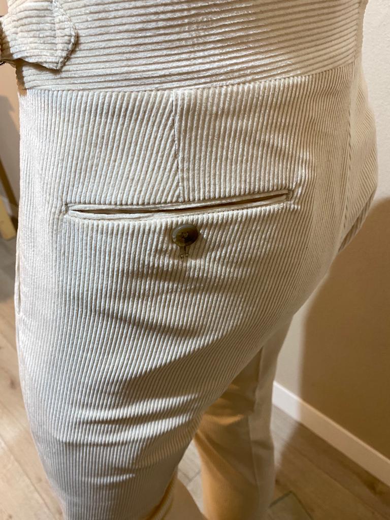 Pantalon crème en velours côtelé à double bouton - Duca Visconti di Modrone