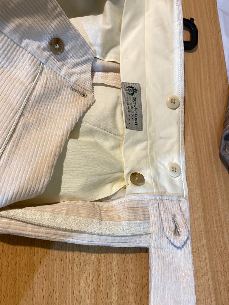 Pantalon crème en velours côtelé à double bouton - Duca Visconti di Modrone