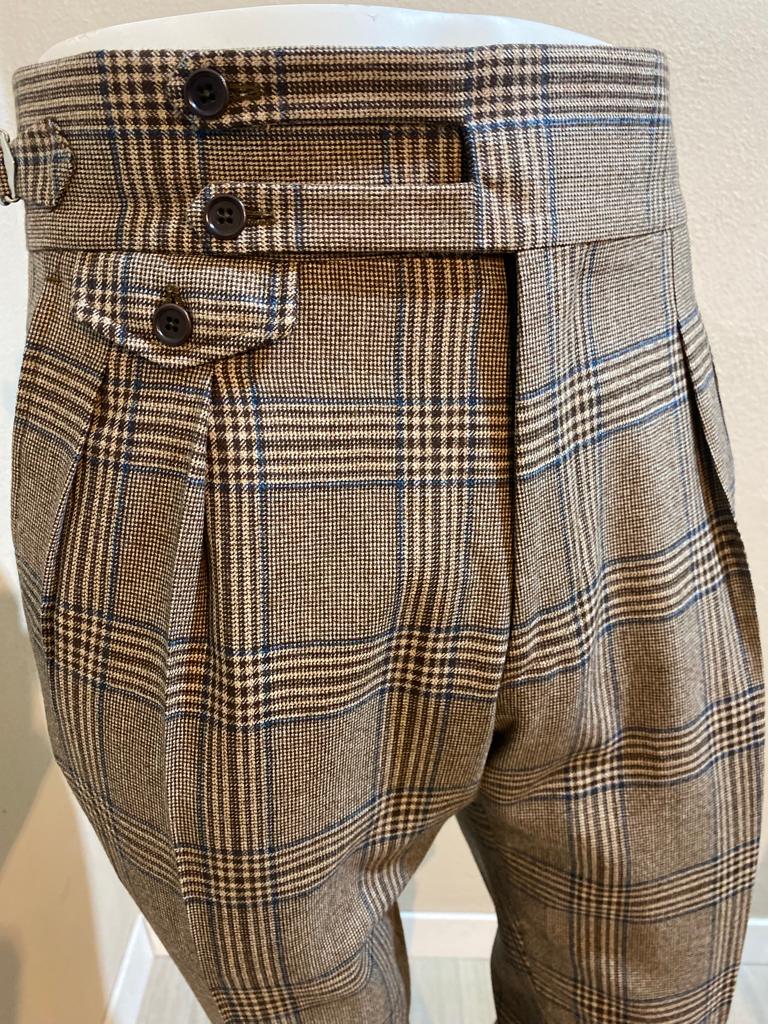 Prince de Galles Pantalon lana fresco bleu marine à double plis inversés - VBC