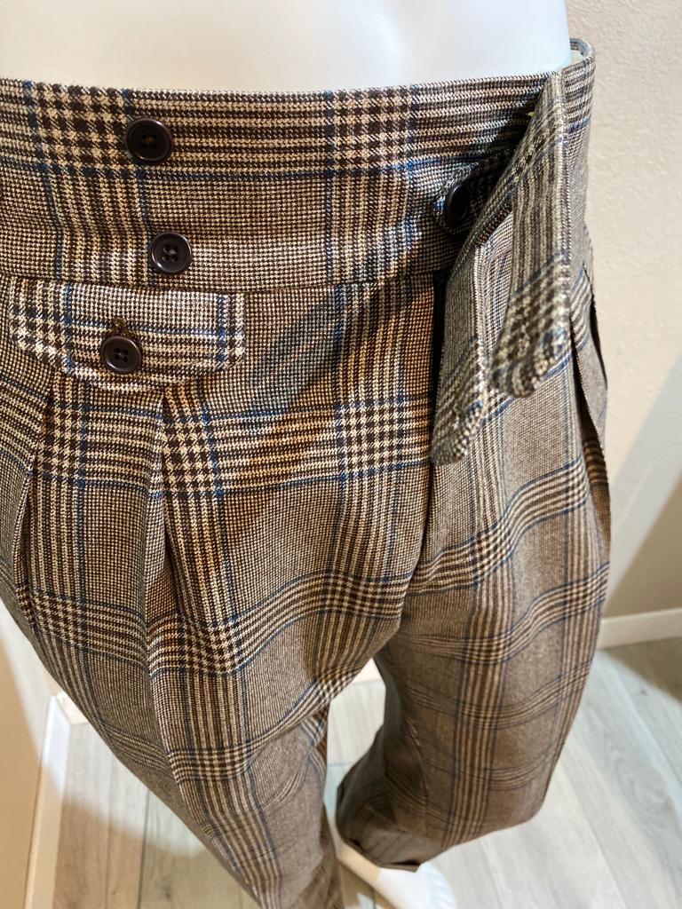 Prince de Galles Pantalon lana fresco bleu marine à double plis inversés - VBC
