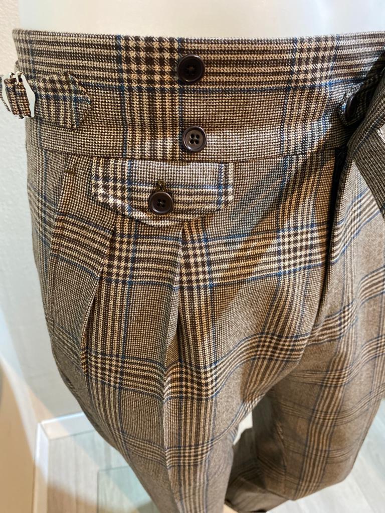 Prince de Galles Pantalon lana fresco bleu marine à double plis inversés - VBC