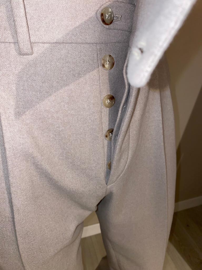 Pantalon crème laine flanelle double plis inversés