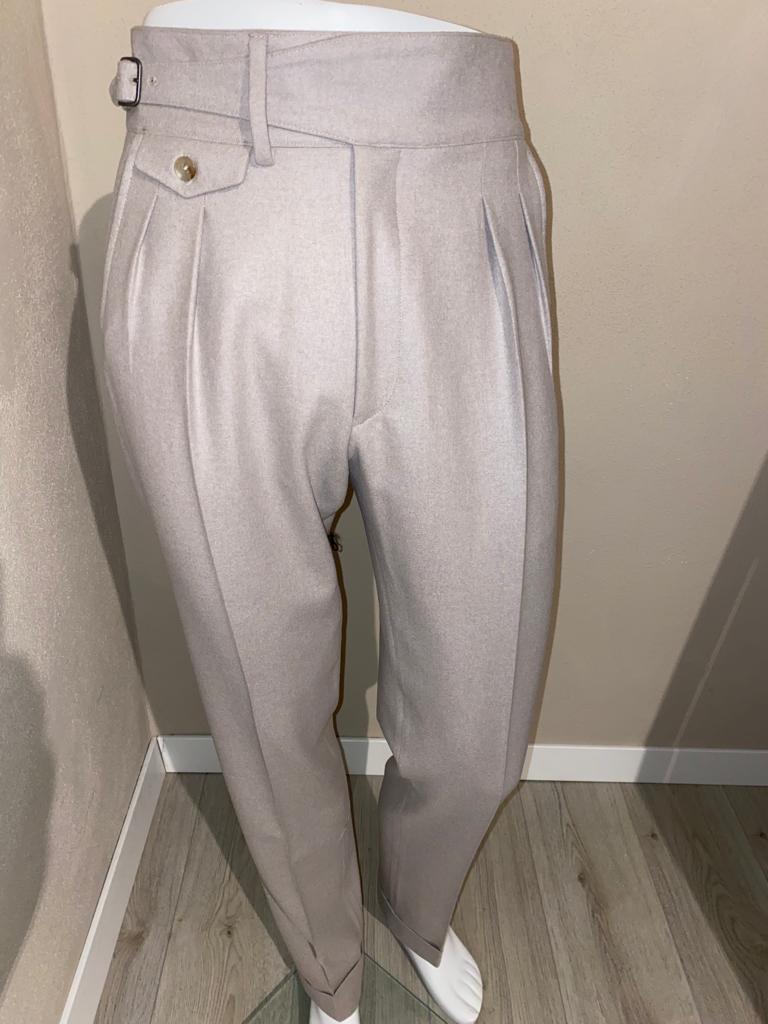 Pantalon crème en flanelle gurkha double plis devant - VBC