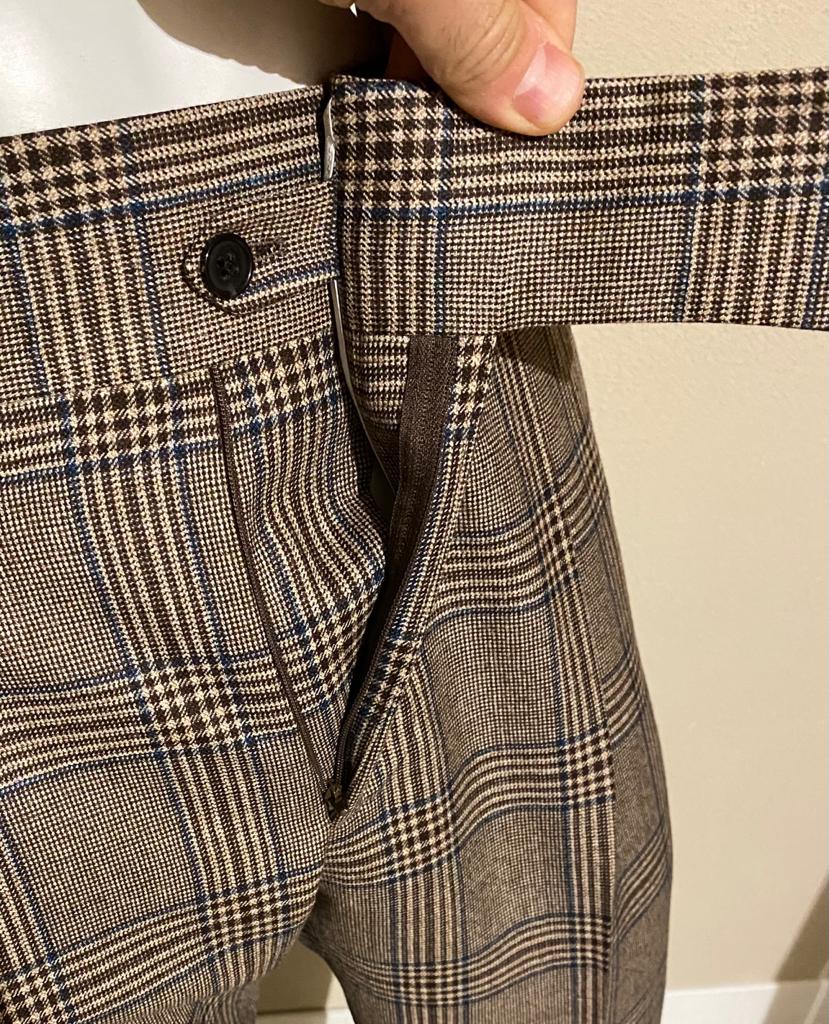Prince de Galles Pantalon en laine fresco à taille allongée à plis inversés - VBC