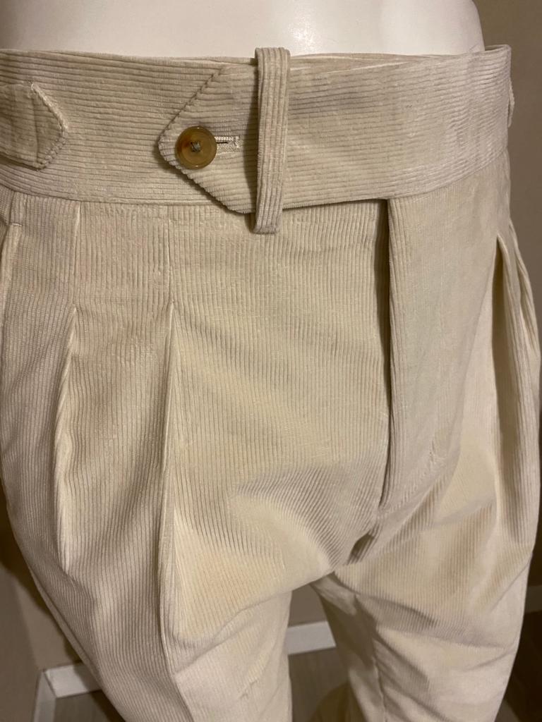 Cream extended single button Corduroy trousers - Duca Visconti di Modrone