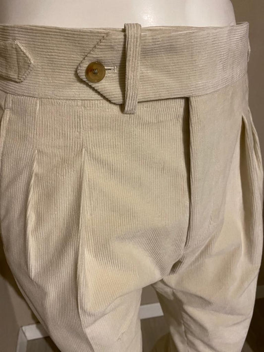 Cream extended single button  Corduroy trousers - Duca Visconti di Modrone