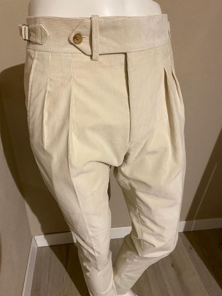 Cream extended single button Corduroy trousers - Duca Visconti di Modrone