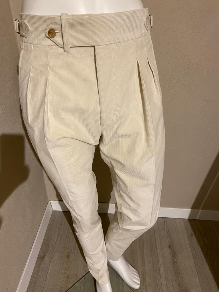 Cream extended single button Corduroy trousers - Duca Visconti di Modrone