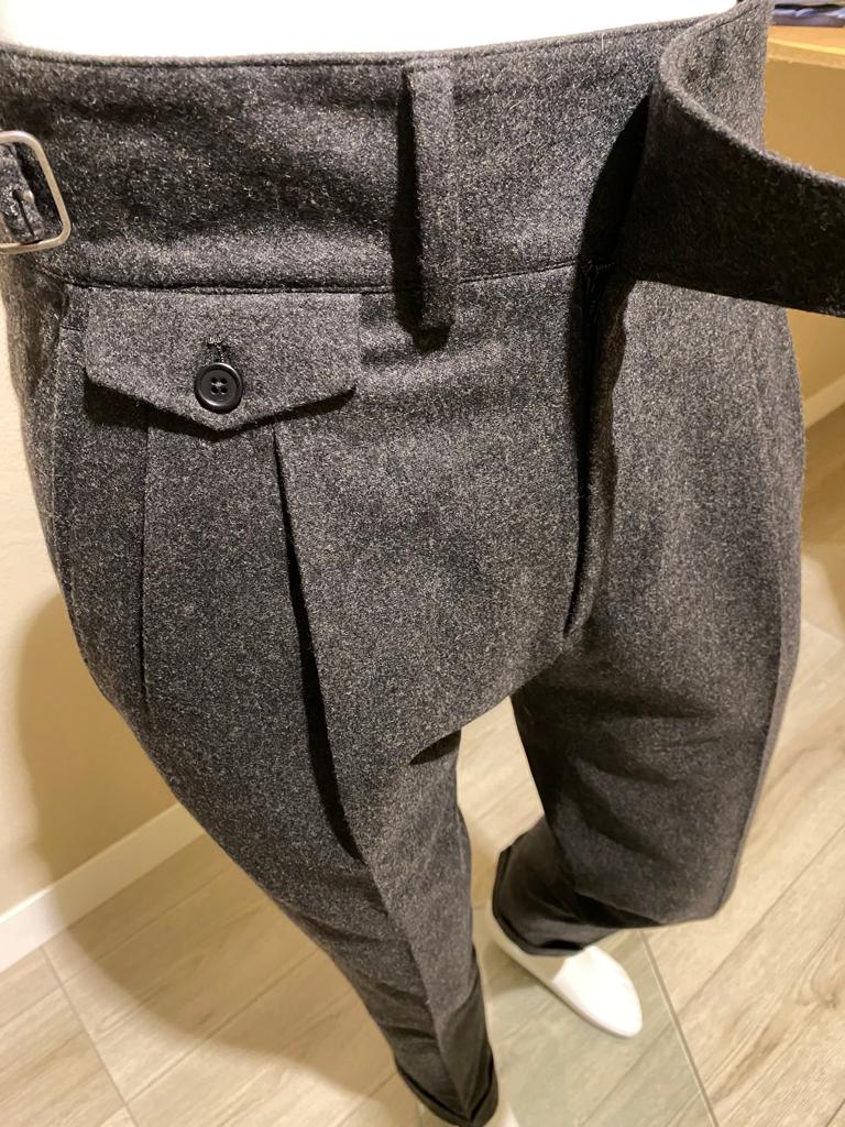Grey double pleated gurkha flannel trousers- VBC