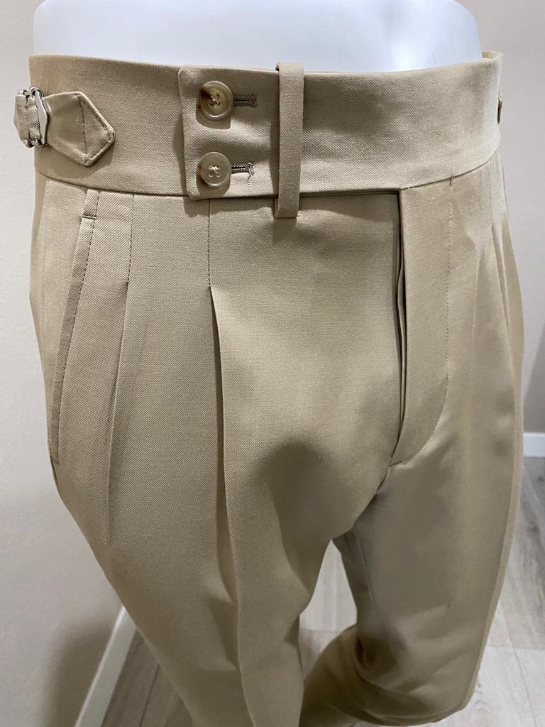 Beige double reverse pleat fresco wool trousers - VBC