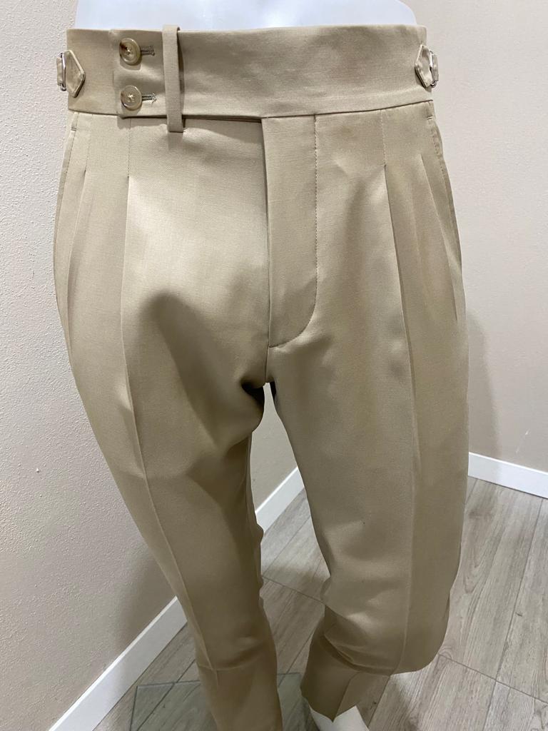 Beige double reverse pleat fresco wool trousers - VBC