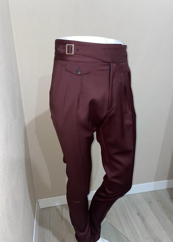 Pantalon bordeaux en laine fresco gurkha double plis devant - VBC