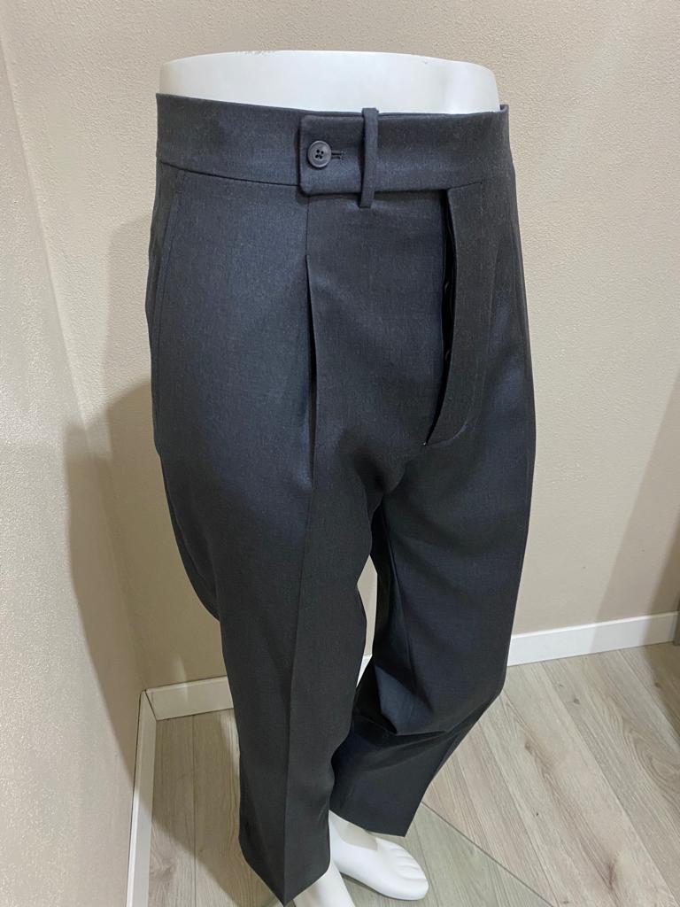 Dark grey single reverse pleat extended waistband fresco wool trousers - VBC