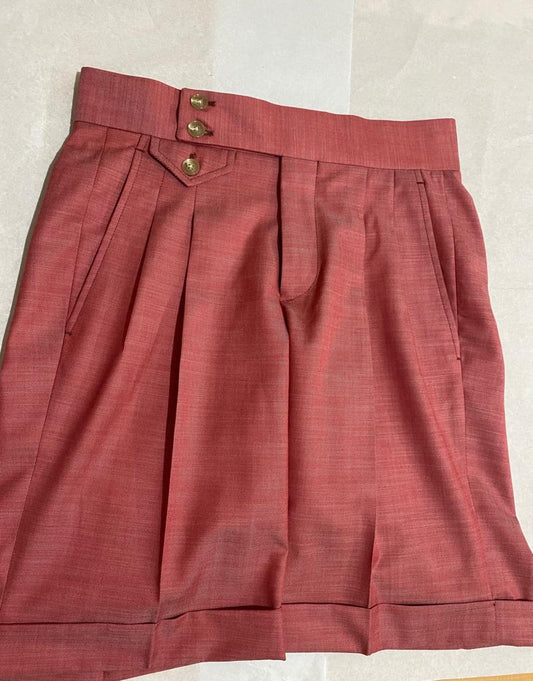 Red pleated shorts - Ariston cotton Linen