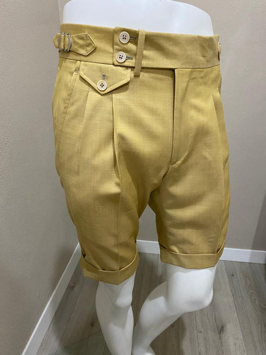 Yellow pleated shorts - Solbiati linen