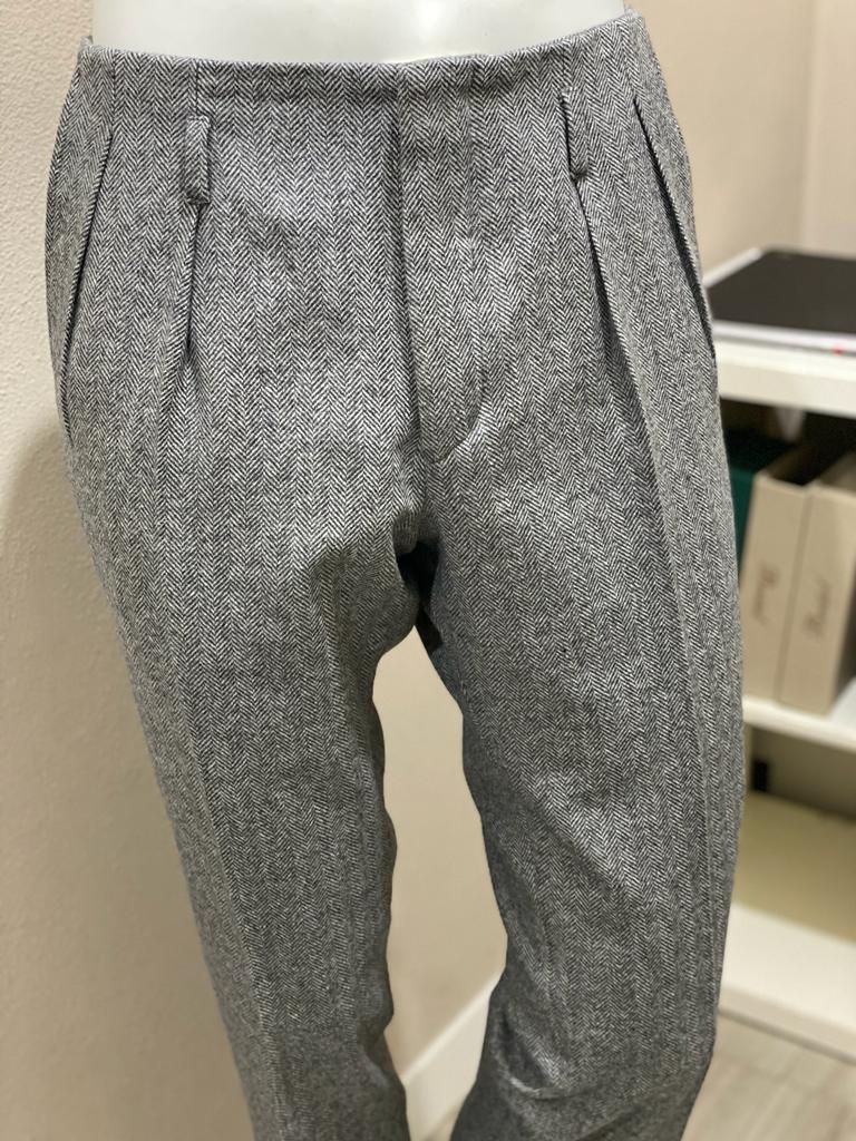 Pantaloni Hollywood Grigio spina di pesce in lana flanella con doppia pinces verso l'interno - VBC