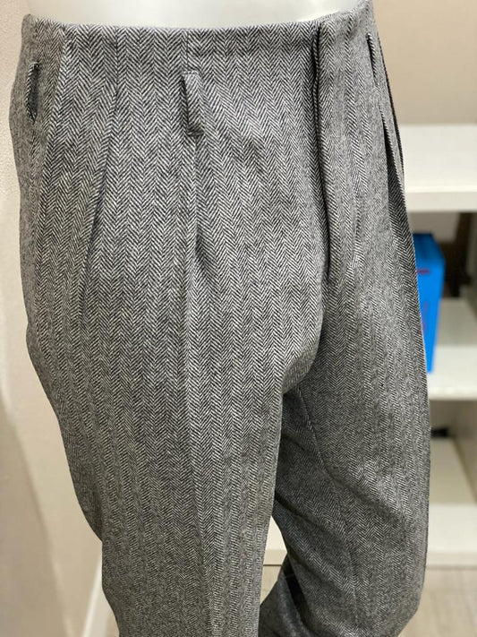 Pantaloni Hollywood Grigio spina di pesce in lana flanella con doppia pinces verso l'interno - VBC