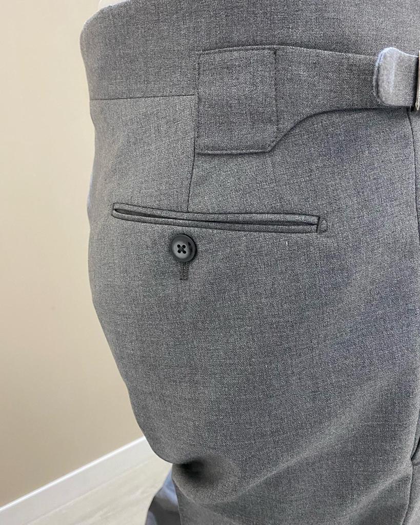 Pantaloni grigio in lana fresco con doppia pinces verso l'esterno - VBC