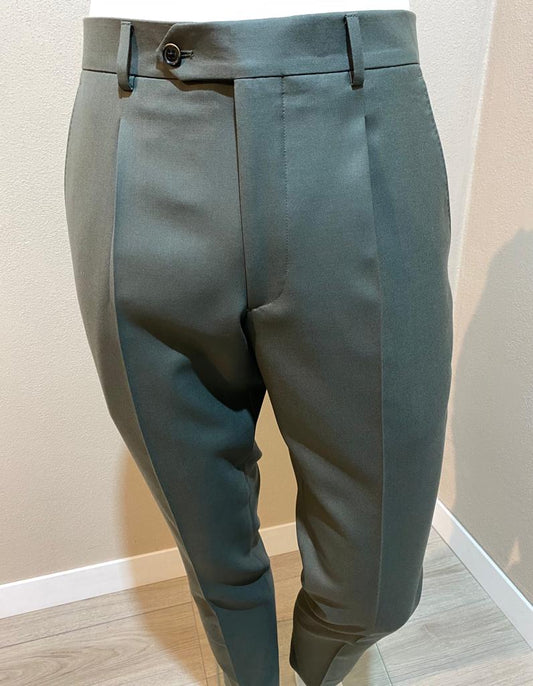 Pantalon en laine 130's fresco vert foncé à plis inversés - Ariston