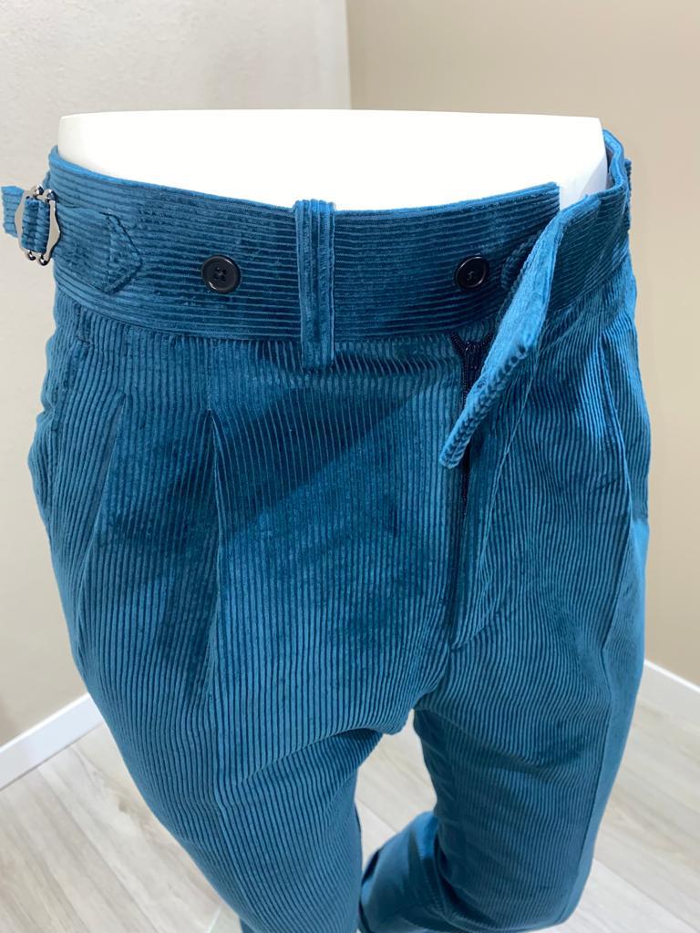 Pantalon bleu taille haute en velours côtelé - Duca Visconti di Modrone