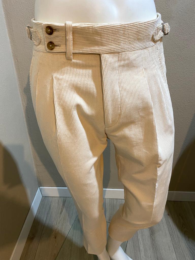 Cream extended double button corduroy trousers - Duca Visconti di Modrone