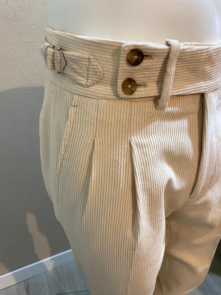 Pantalon crème en velours côtelé à double bouton - Duca Visconti di Modrone