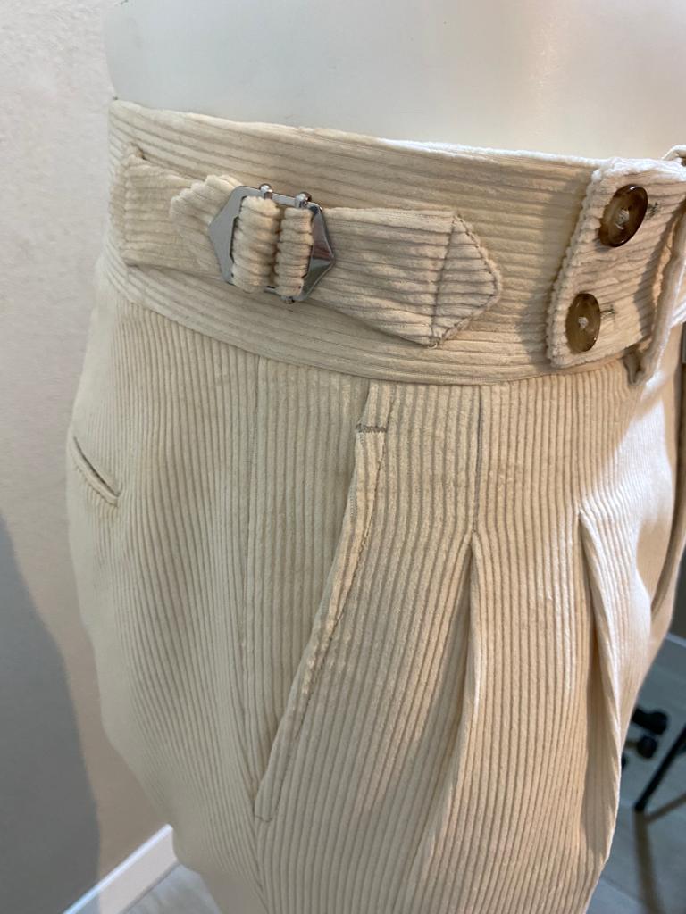 Pantalon crème en velours côtelé à double bouton - Duca Visconti di Modrone