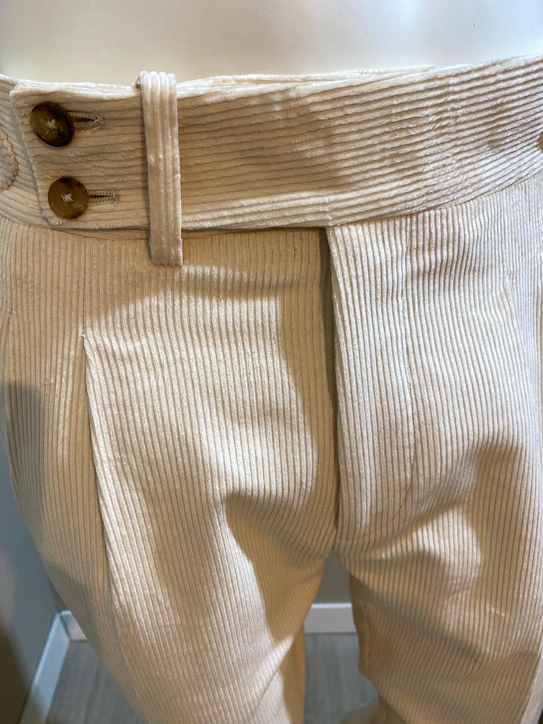 Pantalon crème en velours côtelé à double bouton - Duca Visconti di Modrone