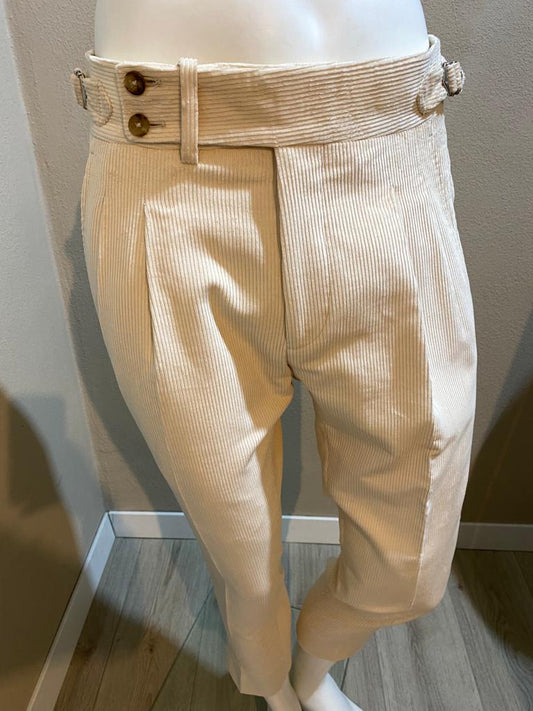 Pantalon crème en velours côtelé à double bouton - Duca Visconti di Modrone