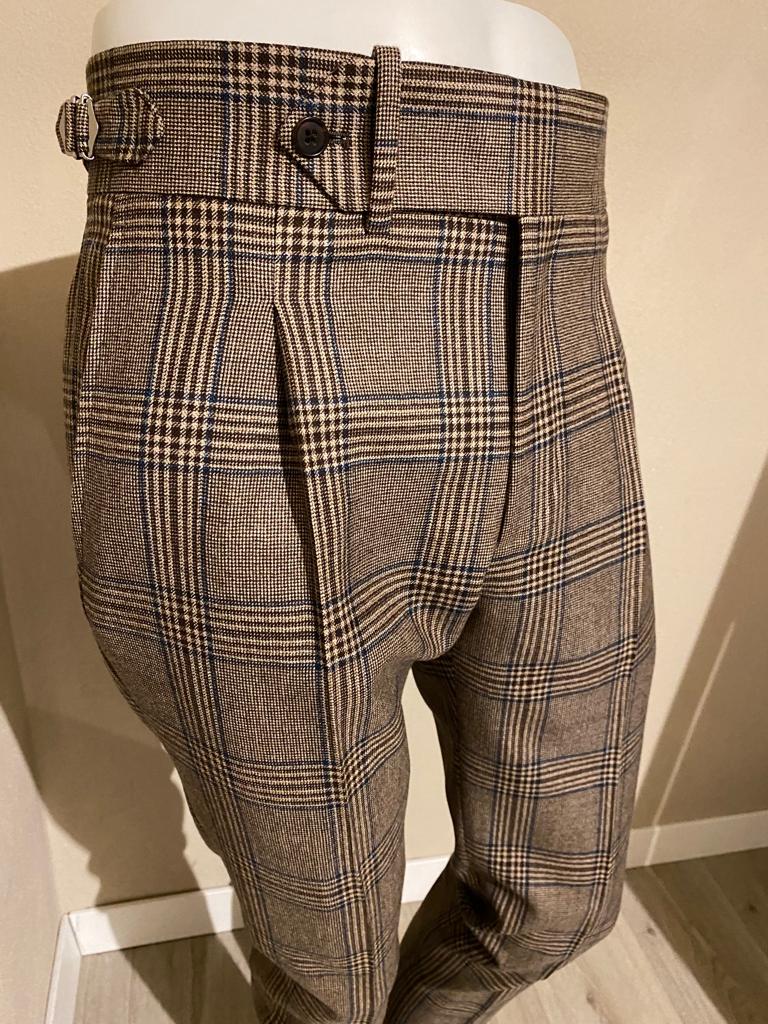 Prince de Galles Pantalon en laine fresco à taille allongée à plis inversés - VBC