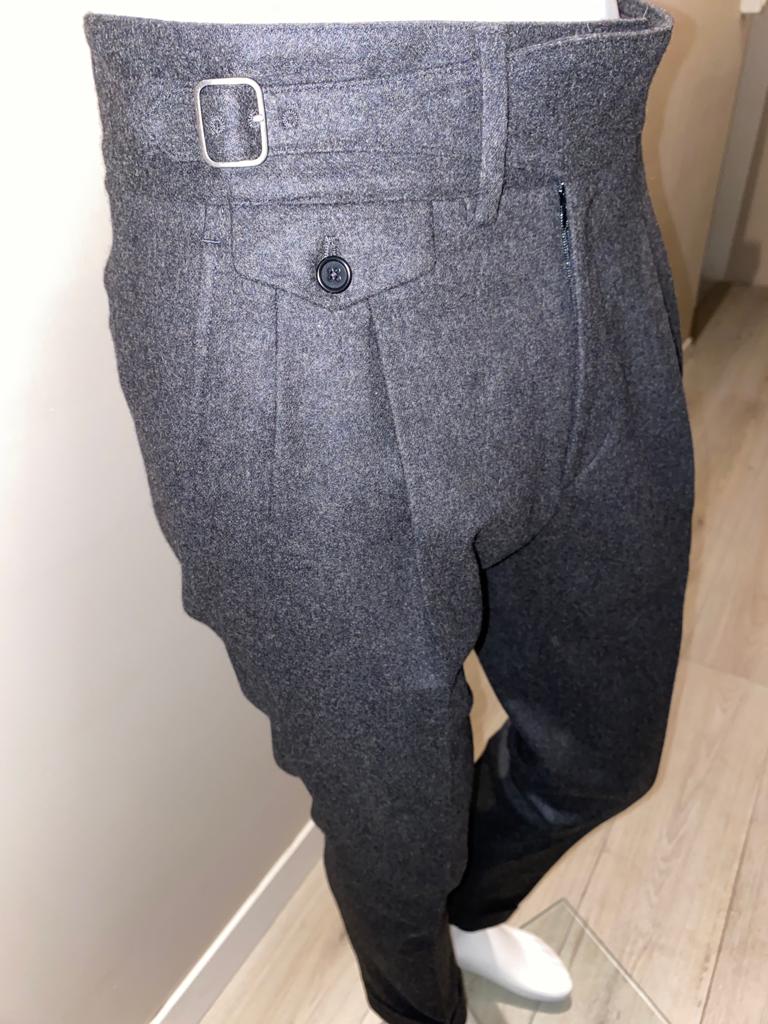 Pantalon gris en flanelle gurkha double plis inversés - VBC