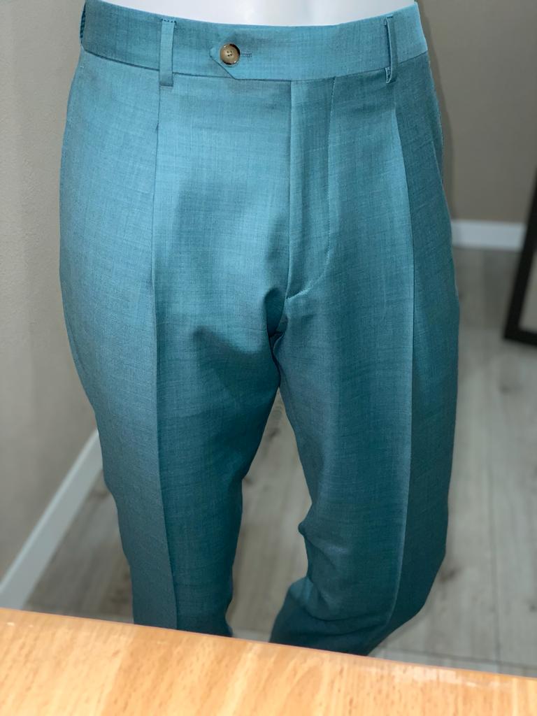 Pantalon 150s laine fresco plis inversés œuf de canard -VBC